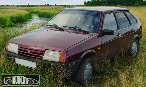 ВАЗ 2109 Майя 120, серебристый темно-бордовый металлик, вид спереди, в траве, колпаки