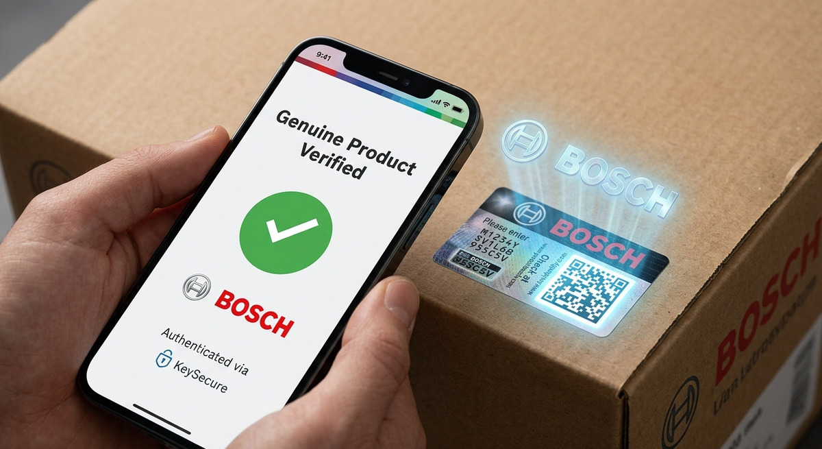Проверка подлинности запчасти Bosch путем сканирования защитной голограммы и QR-кода с помощью смартфона.